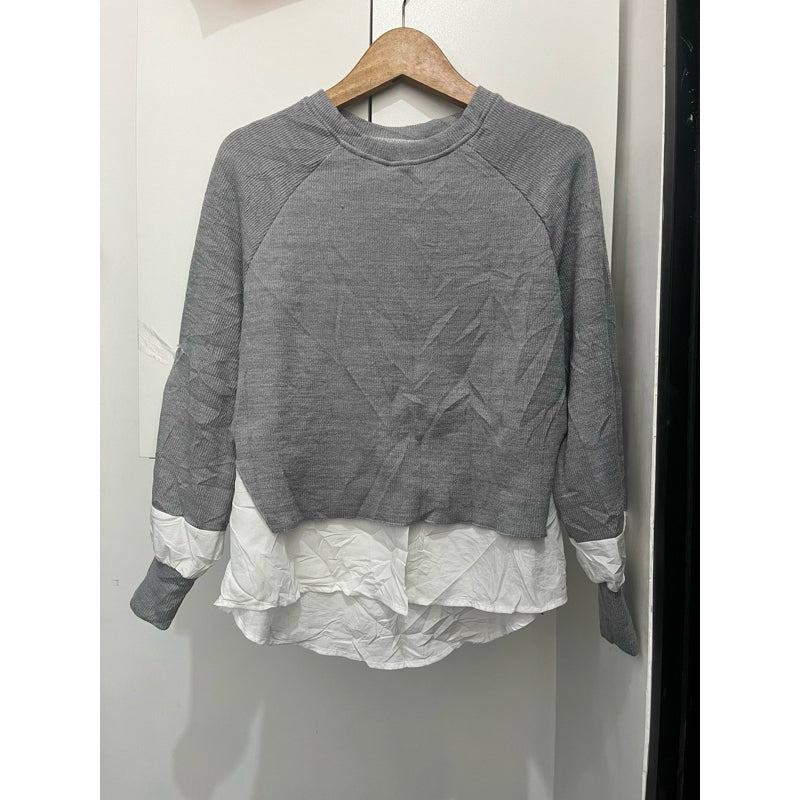 Women's Mixed Material Knit Blouse 1669 - TUZZUT Qatar Online Shopping