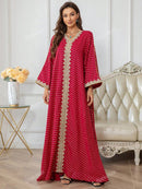 Gold Print Jalabiya Kaftan Dress for Women Modest Dubai Casual Tunic Muslim Arabic Moroccan Caftan Ramadan Evening Party   227822 - TUZZUT Qatar Online Shopping