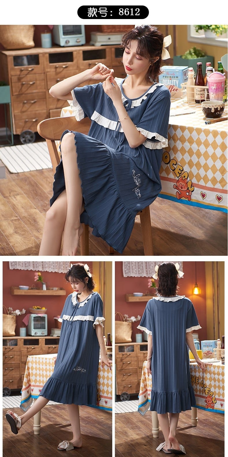 Unique Design cotton Gauze Pajamas Lace Trim Ladies Loungewear Korean Night short Dress 3XL S4438290