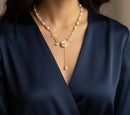 Golden Vine & Pearl Y-Style Necklace B-385876 - TUZZUT Qatar Online Shopping
