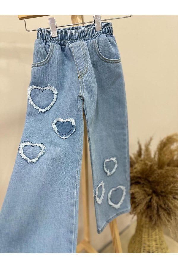 Girls Jeans Elastic Waist Wide Leg Pants Kids Jeans   S4977061 - TUZZUT Qatar Online Shopping