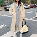 Women's Two-Piece Fake Two-Piece Long-Sleeved Korean Casual Medium-Length Coat Single-Breasted Outerwear Lamb Wool Spring   B72876 - TUZZUT Qatar Online Shopping