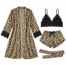 Women’s Leopard Print Robe, Lace Bralette & Shorts Set D-14