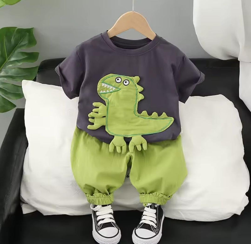 Children Cartoon Dinosaur T-Shirt Short Pants 2Pcs/Set   1464615 - TUZZUT Qatar Online Shopping