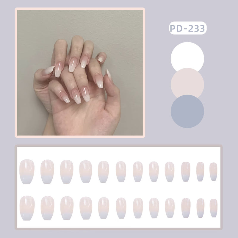 24 pcs Glitter False Nails Short Round Wearable Fake Nail Art Full Cover Almond Press on Nail with Drop Shape & Sparkling Effect 445507