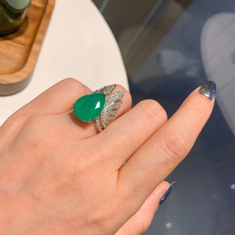 Green Water Drop Ring Lab Emerald Cubic Zirconia Silver Color Rings For Women S4506973 - TUZZUT Qatar Online Shopping