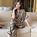 Women's 2 Piece Silk Pajama Set, Button-Down Top and Pants, Luxury Nightwear   590514 - TUZZUT Qatar Online Shopping