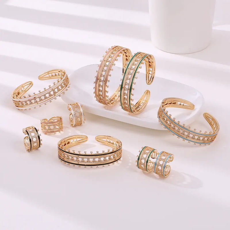 Women Fashion Cuff Bangle Ring Set - Tuzzut.com Qatar Online Shopping