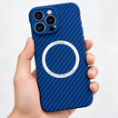 I Phone 13 Pro Max Ultra Thin Blue Carbon Fiber Pattern Magnetic Ring Phone Case MF 1960