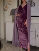 Sexy Purple Evening Dress With V-neckline And Puff Sleeves S5063209 - TUZZUT Qatar Online Shopping