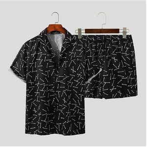 Men Hawaiian Sets Printing Summer Short Sleeve Button Shirt Beach Shorts Streetwear Casual Mens Suit 2 Pieces INCERUN XL S2470731 - Tuzzut.com Qatar Online Shopping