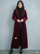 Women Velvet Long Windbreaker Coat S 175728 - TUZZUT Qatar Online Shopping