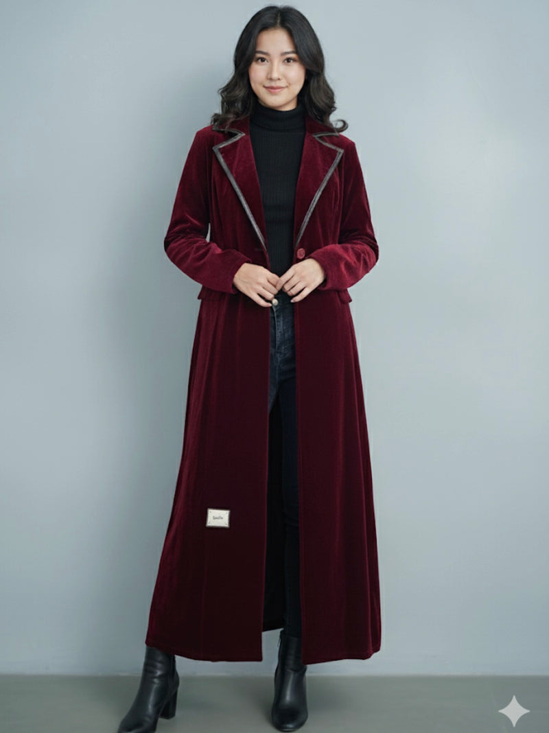Women Velvet Long Windbreaker Coat   175728 - TUZZUT Qatar Online Shopping