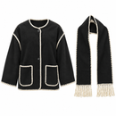 Women’s Black Winter Jacket & Scarf Set with Cream Stitch Trim 53923 - L