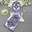 Autumn New Women's Suit Printed Loose Long Sleeve Shirt High Waist Casual Long Trousers Casual Suit 070901777 - Tuzzut.com Qatar Online Shopping