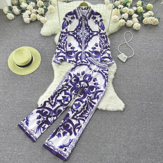 Autumn New Women's Suit Printed Loose Long Sleeve Shirt High Waist Casual Long Trousers Casual Suit 070901777 Autumn New Women's Suit Printed Loose Long Sleeve Shirt High Waist Casual Long Trousers Casual Suit 070901777