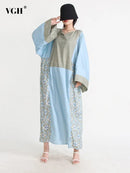 Casual Hit Color Dresses For Women V Neck Long Sleeve Loose Waist Oversize Summer Dress Female Fashion Clothing Style New 2XL X342569 - Tuzzut.com Qatar Online Shopping