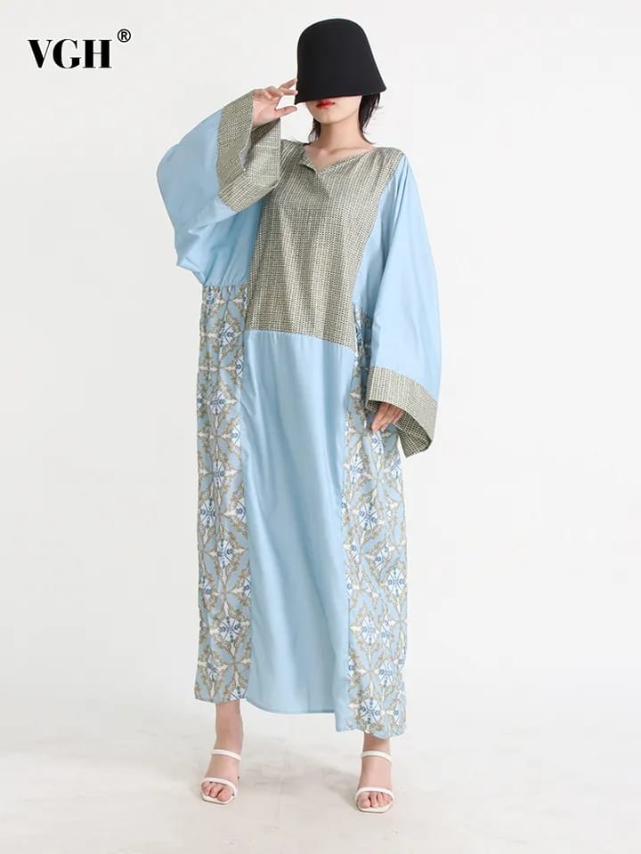 Casual Hit Color Dresses For Women V Neck Long Sleeve Loose Waist Oversize Summer Dress Female Fashion Clothing Style New 2XL X342569 Casual Hit Color Dresses For Women V Neck Long Sleeve Loose Waist Oversize Summer Dress Female Fashion Clothing Style New 2XL X342569