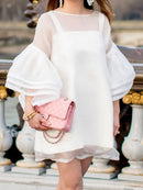 Sleeves Loose  Round-Neck Mini Dresses 155191 - TUZZUT Qatar Online Shopping