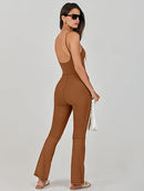 Flare Jumpsuits for Women One Piece Sleeveless Spaghetti Straps Sexy Bodycon Casual Unitard Rompers Playsuit     B207360 - TUZZUT Qatar Online Shopping