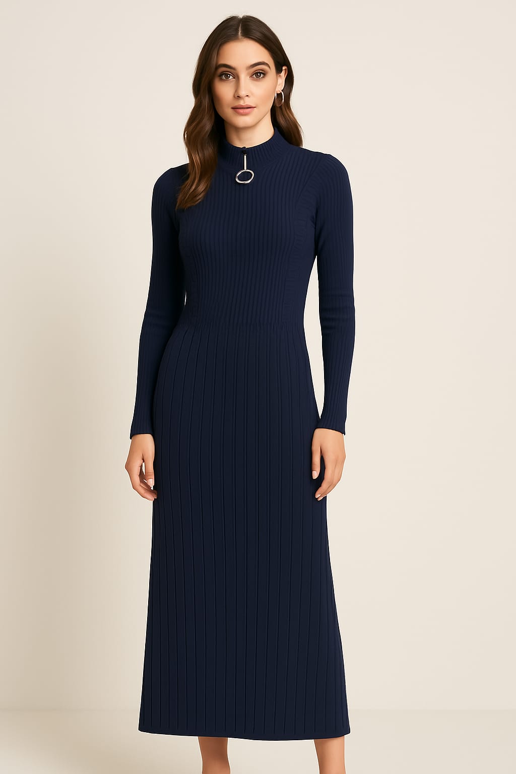 Autumn/Winter Casual Waist-Fitted Round Neck Knit Dress 47964 Autumn/Winter Casual Waist-Fitted Round Neck Knit Dress 47964