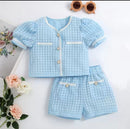 Baby Girls V Neck Bubble Sleeve Top Woven Pocket Pants 1550011 - TUZZUT Qatar Online Shopping