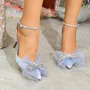 Crystal Bow Mesh Stiletto Sandals Women S3645929 - TUZZUT Qatar Online Shopping