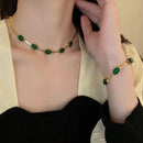 Titanium Steel Emerald Natural Stone Geometric Necklace And Bracelet Chain S3810486 - TUZZUT Qatar Online Shopping