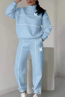 Long Sleeve Letter Sweatshirt Drawstring Long Pants Set B-382411 - TUZZUT Qatar Online Shopping