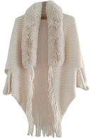 Women Faux Fur Collar Shawl Knitted Winter Capes  B-917253 - TUZZUT Qatar Online Shopping