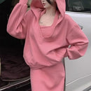 2 Pcs Women's Long Sleeve Solid Color Skirts Set 471521 - M - TUZZUT Qatar Online Shopping