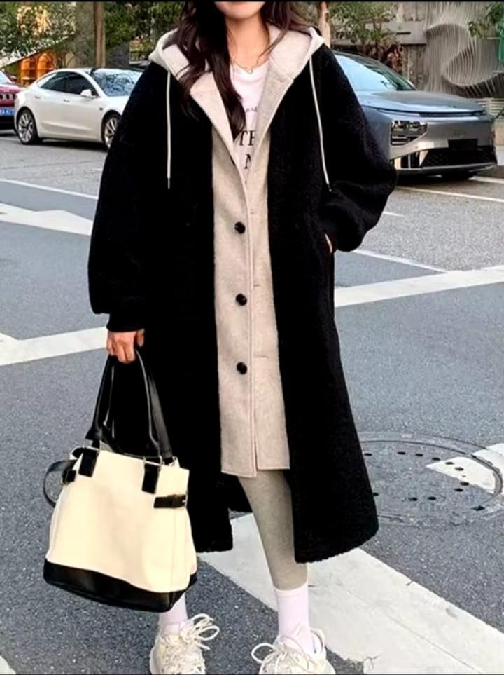 Women's Faux Lamb Wool Overcoat Hooded Cardigan Thick Jacket B-200481 Women's Faux Lamb Wool Overcoat Hooded Cardigan Thick Jacket B-200481