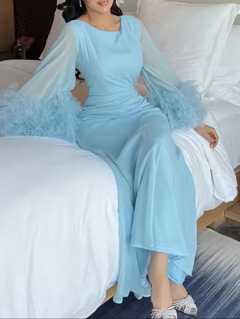 Tiered Puff Long Sleeves Prom Dresses Chiffon Arabia Customized Formal Midi S3177935 Tiered Puff Long Sleeves Prom Dresses Chiffon Arabia Customized Formal Midi S3177935