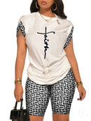 2 Pcs Women's Short Sleeve Shorts Set 417436 - TUZZUT Qatar Online Shopping