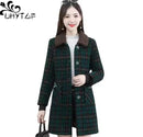 Middle-aged women's winter imitation mink cashmere long coat, plush knitted cardigan, plaid woolen jacket   X738255 - TUZZUT Qatar Online Shopping