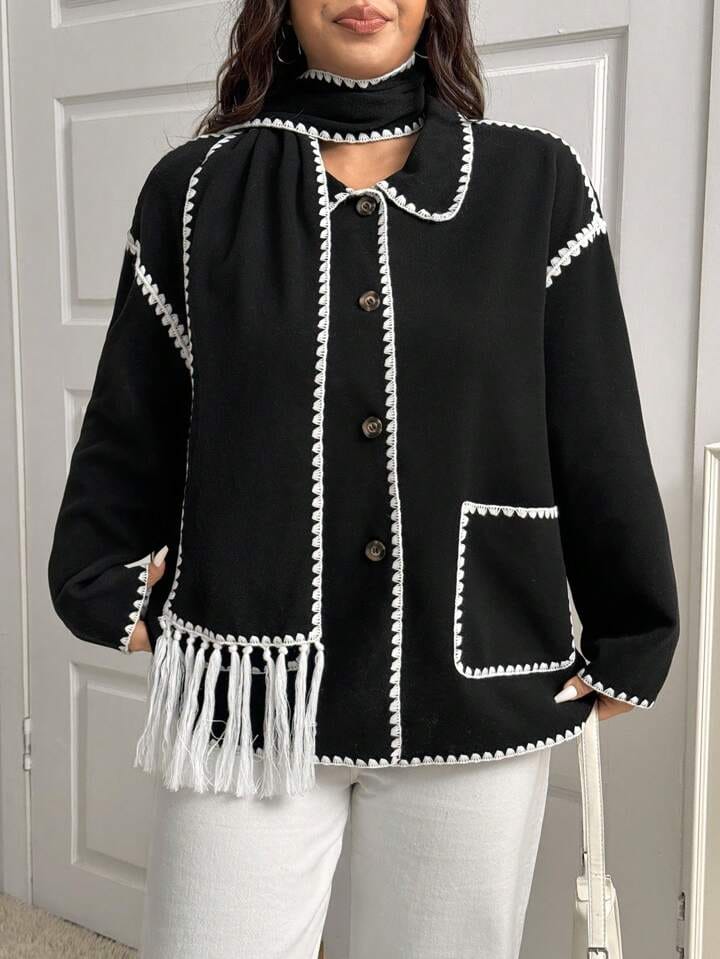 Women's Woolen Coat Scarf Spliced Fashionable Versatile Sweater Coat B198274 Women's Woolen Coat Scarf Spliced Fashionable Versatile Sweater Coat B198274