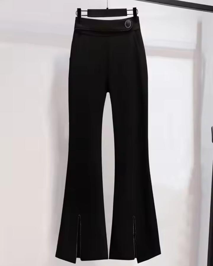 Women's Blazer Flare Pants Outfits Office Lady Graceful Patchwork Suit Jacket with Belt Pants   B224058 - TUZZUT Qatar Online Shopping