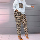 2 Pcs Women's Long Sleeve Colorblock/ Stitching Color Pants Set 459879 - TUZZUT Qatar Online Shopping