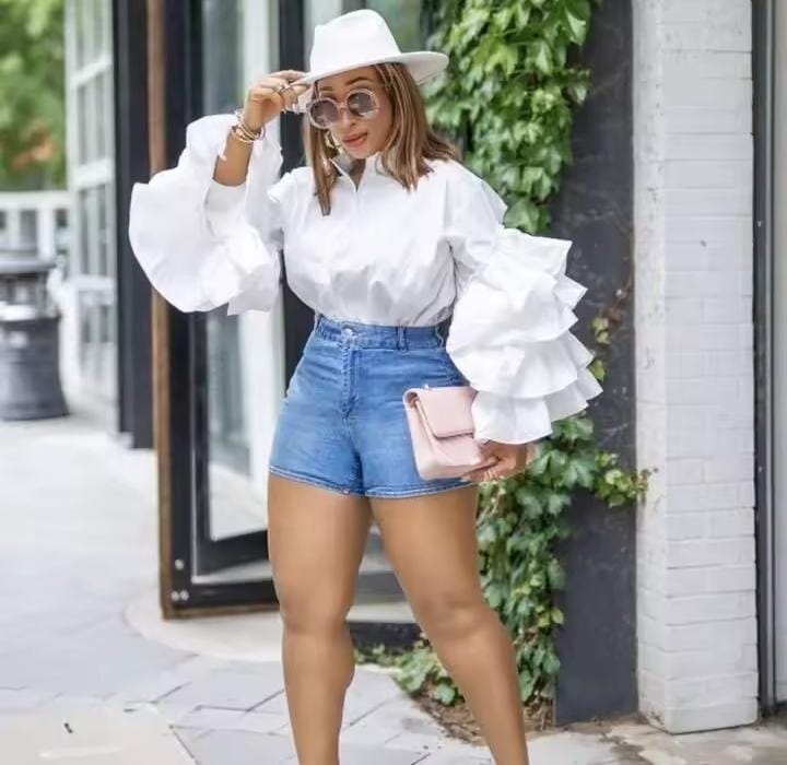 Women's Versatile Loose-fit Shirt Multi-layer Ruffle Edge Flare Sleeve Stand Collar Top S4426977 Women's Versatile Loose-fit Shirt Multi-layer Ruffle Edge Flare Sleeve Stand Collar Top S4426977