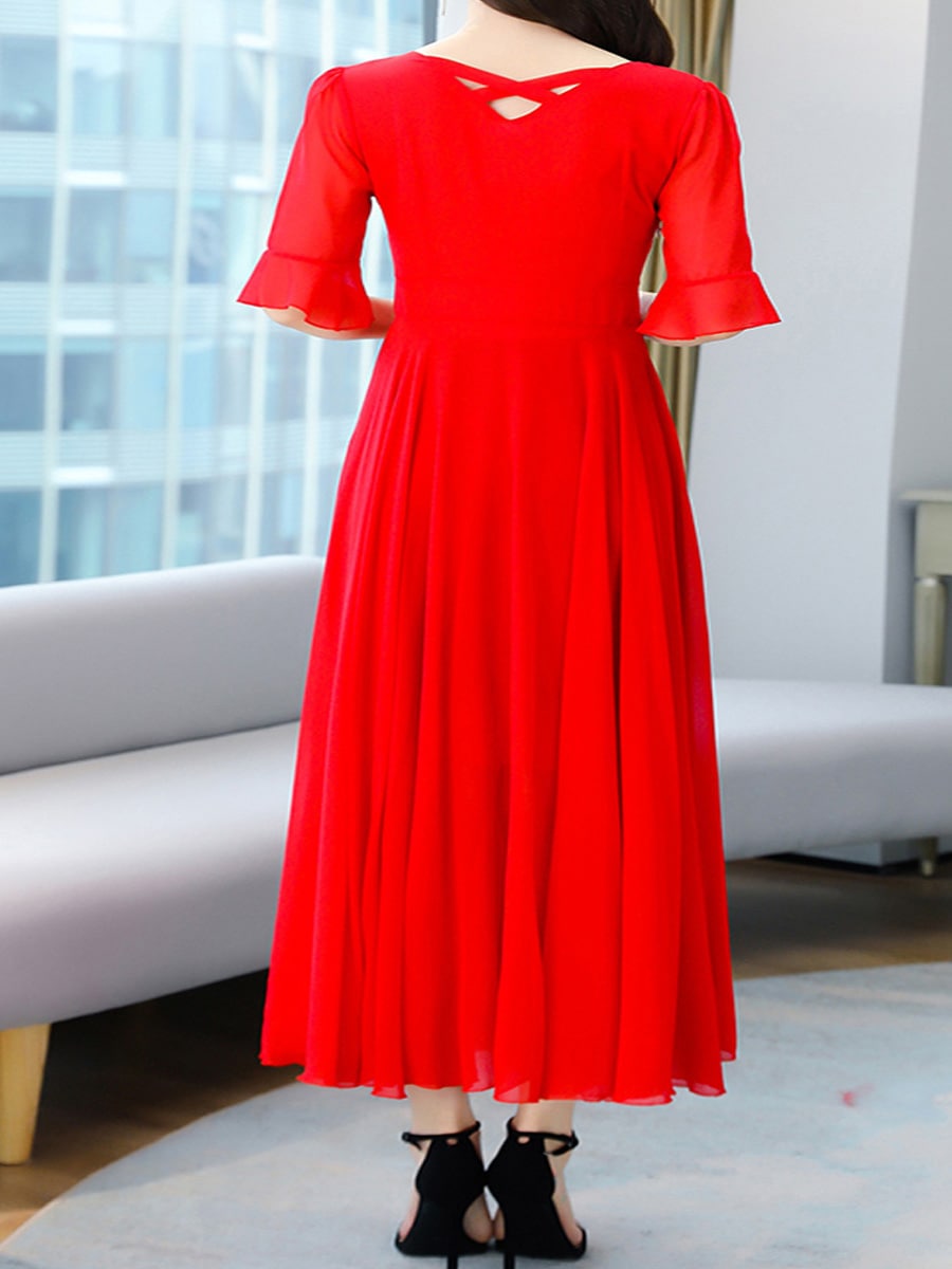 Women's Long Short Sleeve Tea Dresses 446803 - M Women's Long Short Sleeve Tea Dresses 446803 - M