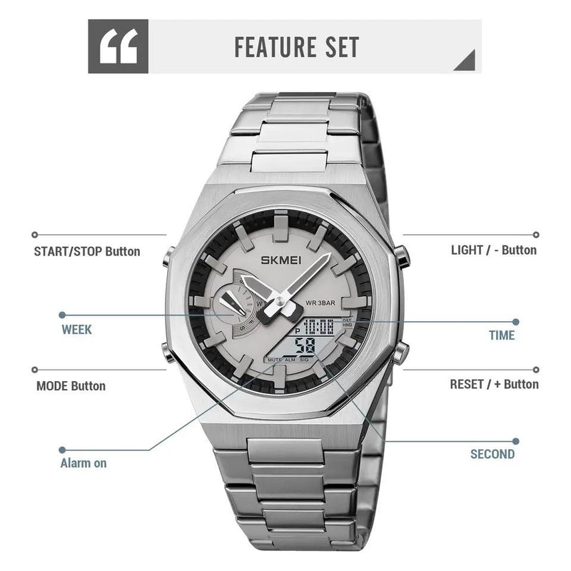 SKMEI 1816 Quartz Business Watch Mens Digital Dual Time Display -2