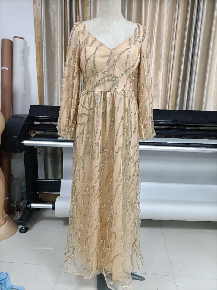 Female Elegant Cocktail Party Dress Sequins Mesh Luxury Evening Dress Long Lantern Sleeve V-Neck Floor Length Dress Aestheticism B-45925 Female Elegant Cocktail Party Dress Sequins Mesh Luxury Evening Dress Long Lantern Sleeve V-Neck Floor Length Dress Aestheticism B-45925