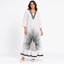 Women’s White & Black Printed Maxi Kaftan with Ruffle Cuffs S4982957 - Free size