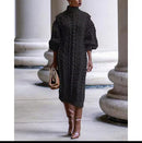 Women High Neck Twist Rope Sleeve Side Slit Knitted Sweater Dress   B208773 - TUZZUT Qatar Online Shopping