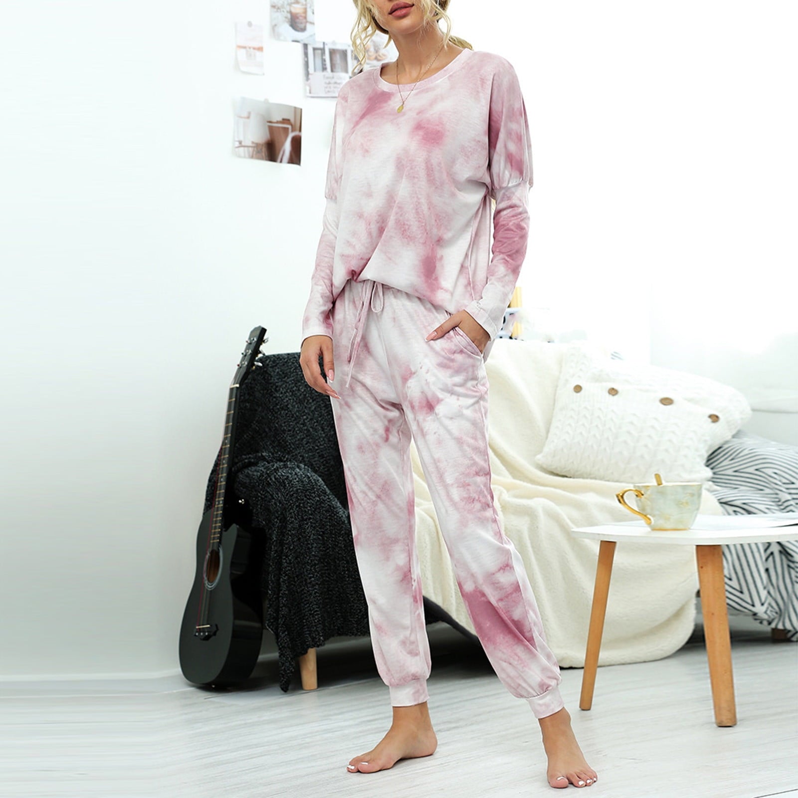 Womens Tie-Dyed Autumn Winter Elegant Home Suit Long Sleeve Trousers Split Pajam Women Pajama Set Soft S4153318 Womens Tie-Dyed Autumn Winter Elegant Home Suit Long Sleeve Trousers Split Pajam Women Pajama Set Soft S4153318