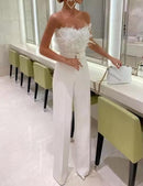 Women's Elegant Off Shoulder Feather Jumpsuit   S3960944 - TUZZUT Qatar Online Shopping