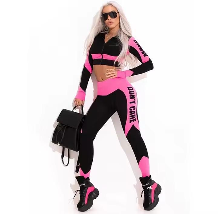 Women's Fashion Long Sleeves Zipper Tops and Letters Printed Leggings 85457 Women's Fashion Long Sleeves Zipper Tops and Letters Printed Leggings 85457