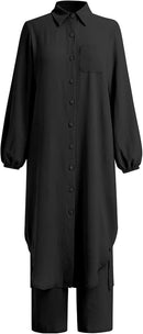 Women Muslim Abaya Dress Long Sleeve Button Loose Top Pants 2 Pcs   S3980029 - TUZZUT Qatar Online Shopping