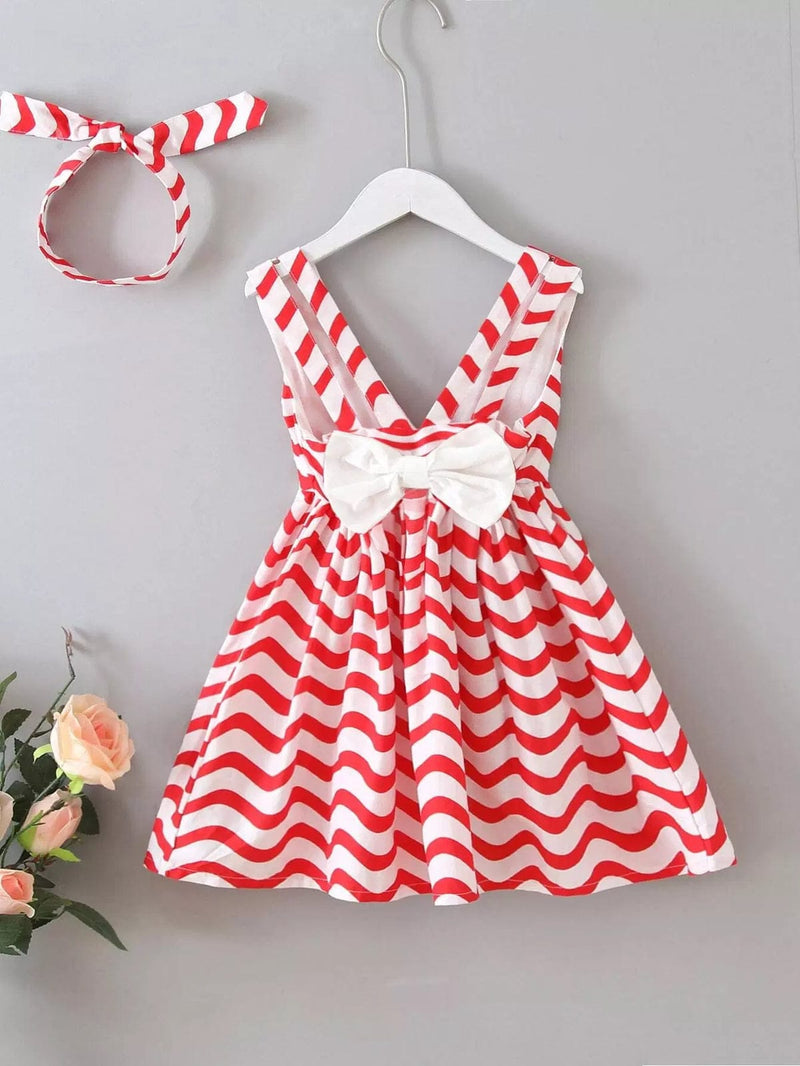 Toddler Girls Striped Bow A-line Dress With Headband S3940100 - TUZZUT Qatar Online Shopping