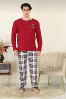 Cotton Single Jersey Plaid Men's Pajama Set- 2105 - TUZZUT Qatar Online Shopping